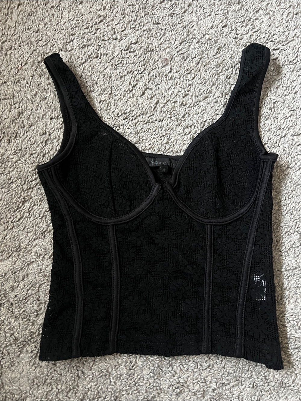 Black Floral Lace Corset-Style Tank Top